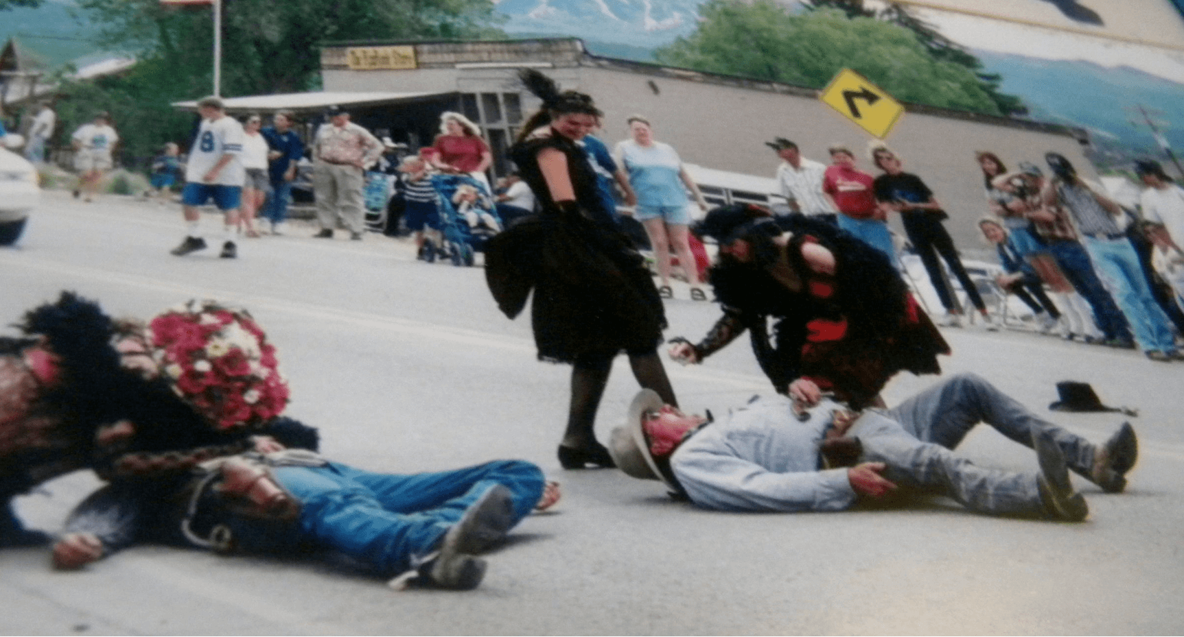 People reenacting a shoot out
